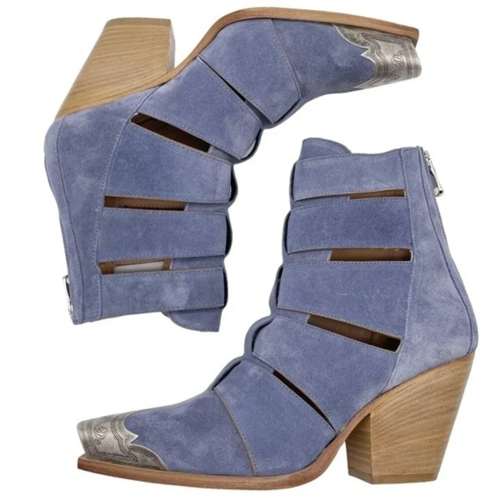 NWT Free People Brayden Fisherman Bootie Boardwalk Blue Suede Size 7.5 In Box
